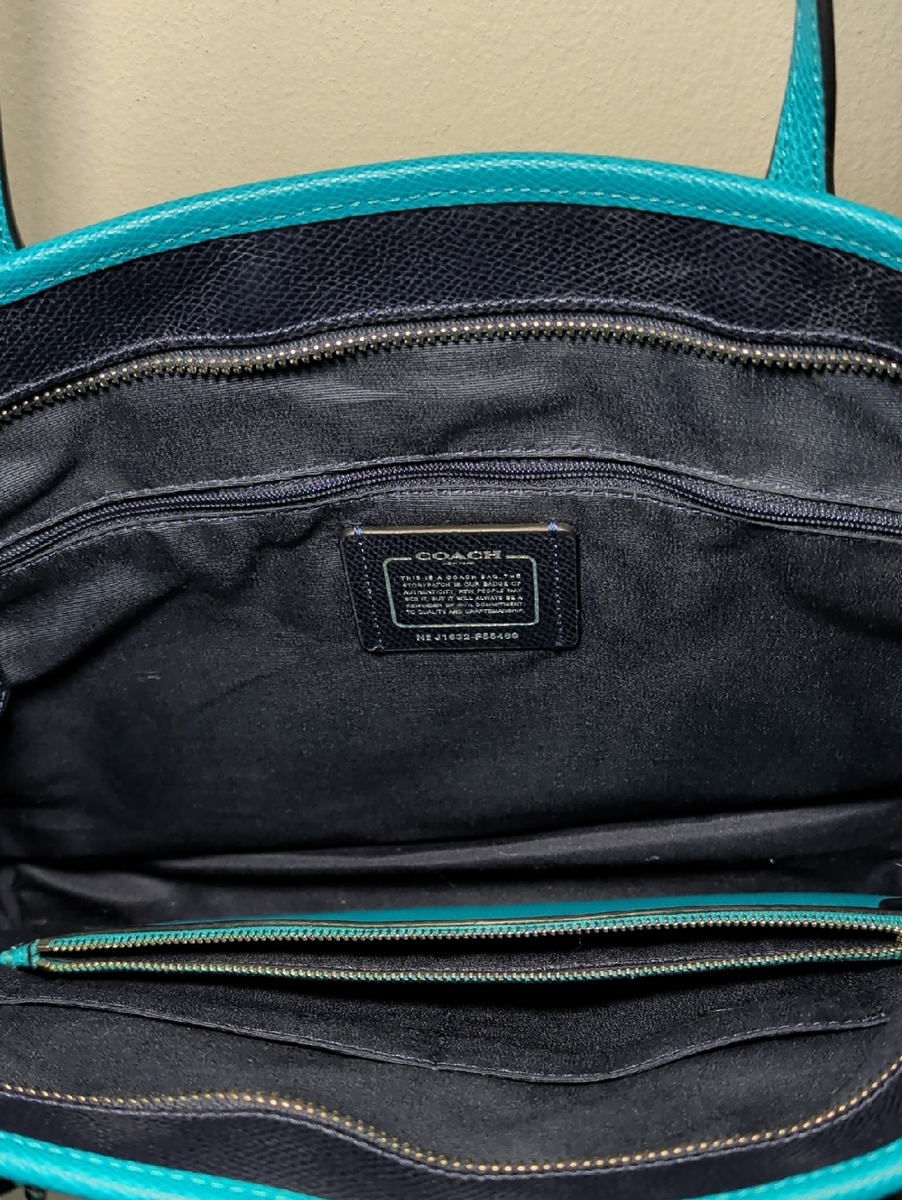 Coach Ava Tote in Midnight Atlantic Navy Turquoise Crossgrain Leather + Pouch - Picture 5 of 13